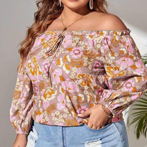 Boho Plus Floral Print Off Shoulder Blouse - Picture 6 of 7